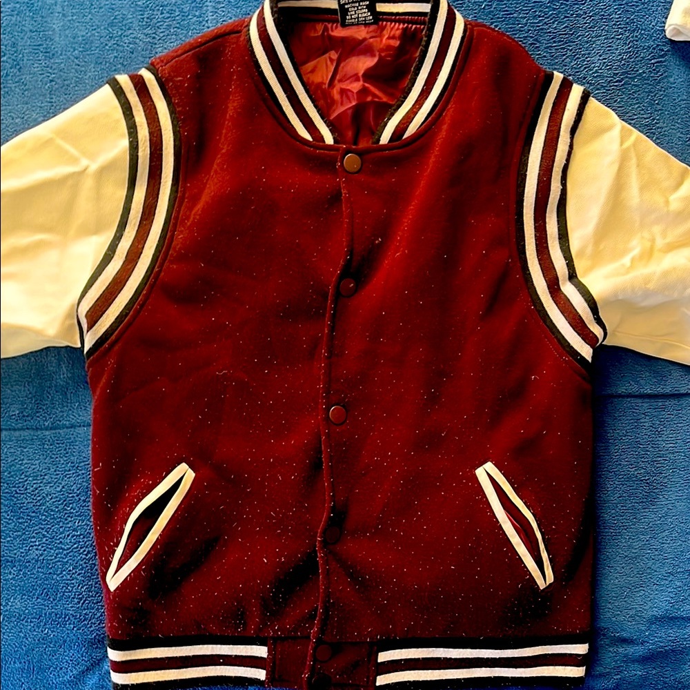 Maroon Varsity Jacket with White Sleeves